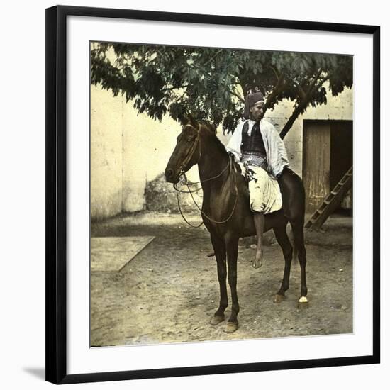 Egyptian Racer on Horseback in Cairo (Egypt)-Leon, Levy et Fils-Framed Photographic Print