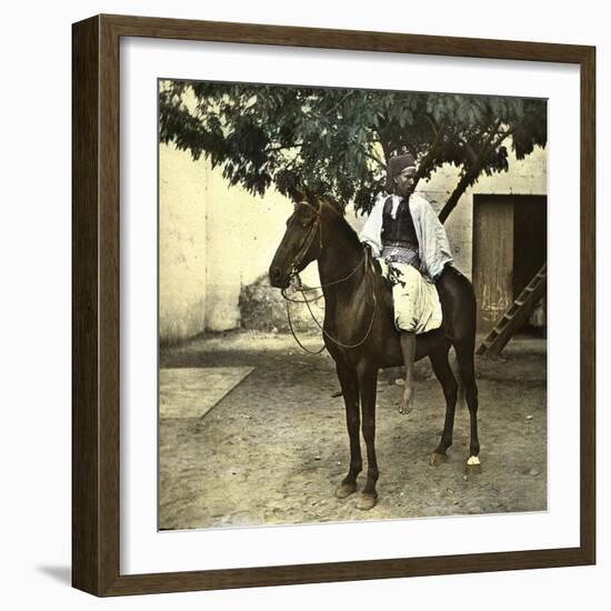 Egyptian Racer on Horseback in Cairo (Egypt)-Leon, Levy et Fils-Framed Photographic Print