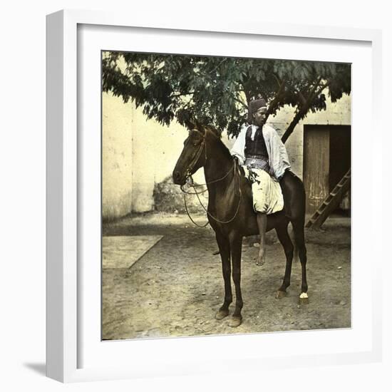 Egyptian Racer on Horseback in Cairo (Egypt)-Leon, Levy et Fils-Framed Photographic Print