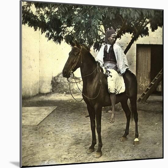 Egyptian Racer on Horseback in Cairo (Egypt)-Leon, Levy et Fils-Mounted Photographic Print