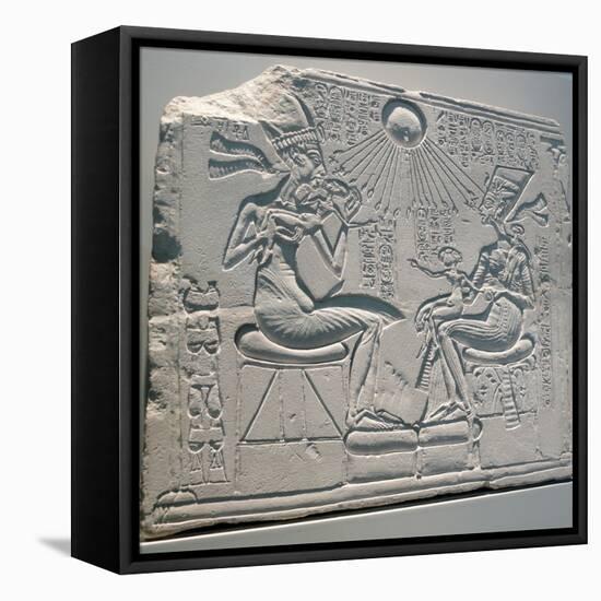 Egyptian Relief Depicting Akhenaten and Nefertiti with their Children-null-Framed Stretched Canvas