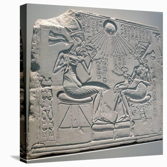 Egyptian Relief Depicting Akhenaten and Nefertiti with their Children-null-Stretched Canvas