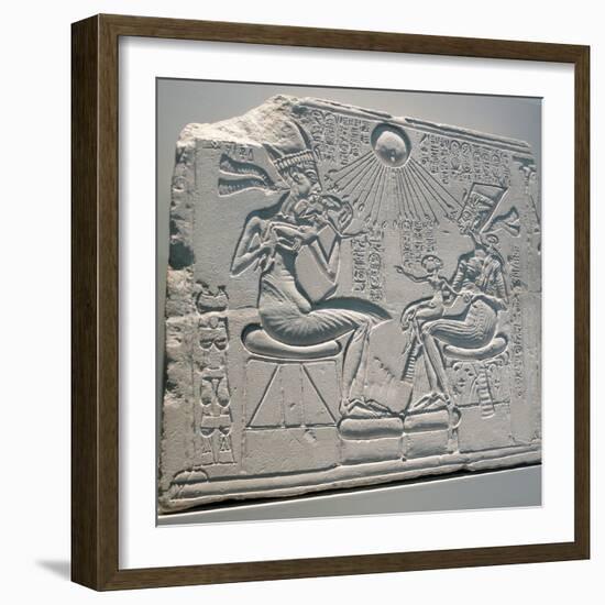 Egyptian Relief Depicting Akhenaten and Nefertiti with their Children-null-Framed Photographic Print