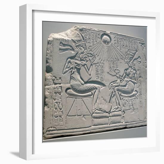 Egyptian Relief Depicting Akhenaten and Nefertiti with their Children-null-Framed Photographic Print