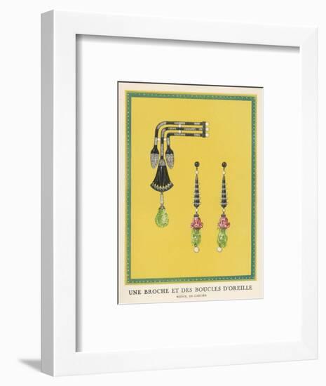 Egyptian-Style Jewellery by Cartier, a Brooch and Earrings-null-Framed Art Print