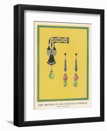 Egyptian-Style Jewellery by Cartier, a Brooch and Earrings-null-Framed Art Print