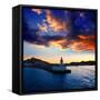 Eibissa Ibiza Town Sunset from Red Lighthouse Beacon in Port-Natureworld-Framed Stretched Canvas