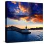 Eibissa Ibiza Town Sunset from Red Lighthouse Beacon in Port-Natureworld-Stretched Canvas