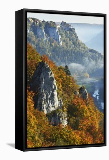 Eichfelsen Near Irndorf of Donautal, Schaufelsen and Werenwag Castle, Swabian Alb, Germany-Jochen Schlenker-Framed Stretched Canvas