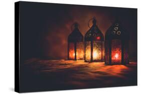 Eid Colorful Lamps or Lanterns for Ramadan and Other Islamic Muslim Holidays, with Copy Space for T-null-Stretched Canvas