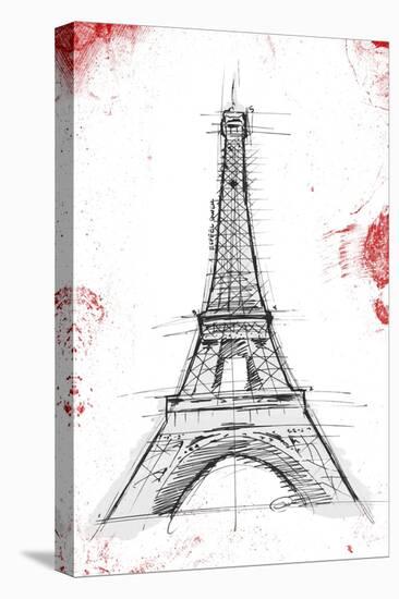 Eiffel Red Pop Sketch-OnRei-Stretched Canvas