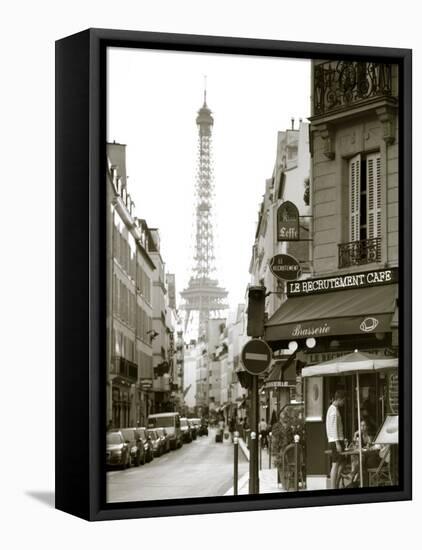 Eiffel Tower and Cafe on Boulevard De La Tour Maubourg, Paris, France-Jon Arnold-Framed Stretched Canvas