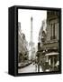 Eiffel Tower and Cafe on Boulevard De La Tour Maubourg, Paris, France-Jon Arnold-Framed Stretched Canvas