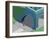 Eiffel Tower and Red Car Isometric-Nikola Knezevic-Framed Art Print