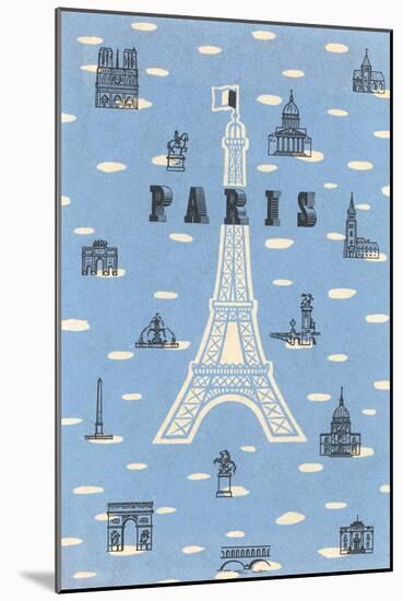 Eiffel Tower and Various Paris Motifs-null-Mounted Art Print