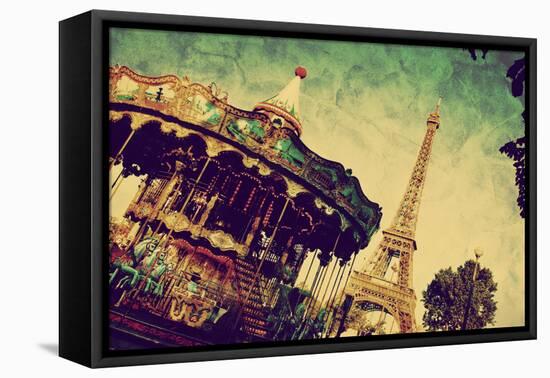 Eiffel Tower and Vintage Carousel, Paris, France. Retro Style-Michal Bednarek-Framed Stretched Canvas