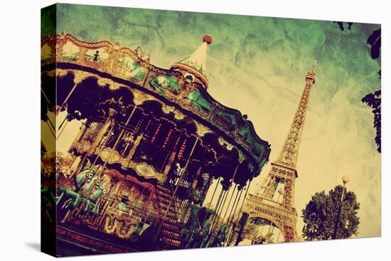 Eiffel Tower and Vintage Carousel, Paris, France. Retro Style-Michal Bednarek-Stretched Canvas