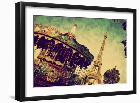 Eiffel Tower and Vintage Carousel, Paris, France. Retro Style-Michal Bednarek-Framed Photographic Print