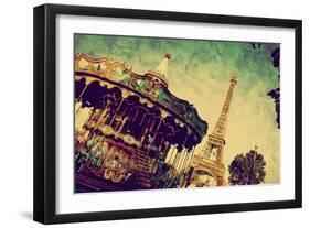 Eiffel Tower and Vintage Carousel, Paris, France. Retro Style-Michal Bednarek-Framed Photographic Print