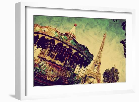 Eiffel Tower and Vintage Carousel, Paris, France. Retro Style-Michal Bednarek-Framed Photographic Print