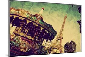 Eiffel Tower and Vintage Carousel, Paris, France. Retro Style-Michal Bednarek-Mounted Photographic Print