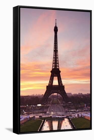 Eiffel Tower at Sunrise, Paris, Ile De France, France, Europe-Markus Lange-Framed Stretched Canvas