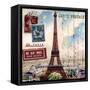 Eiffel Tower, French Vintage Postcard Collage-Piddix-Framed Stretched Canvas