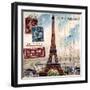 Eiffel Tower, French Vintage Postcard Collage-Piddix-Framed Art Print