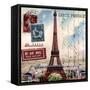 Eiffel Tower, French Vintage Postcard Collage-Piddix-Framed Stretched Canvas