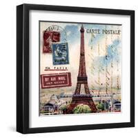 Eiffel Tower, French Vintage Postcard Collage-Piddix-Framed Art Print