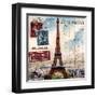Eiffel Tower, French Vintage Postcard Collage-Piddix-Framed Art Print
