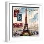 Eiffel Tower, French Vintage Postcard Collage-Piddix-Framed Art Print