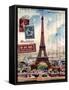 Eiffel Tower, French Vintage Postcard Collage-Piddix-Framed Stretched Canvas