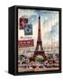 Eiffel Tower, French Vintage Postcard Collage-Piddix-Framed Stretched Canvas