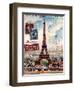 Eiffel Tower, French Vintage Postcard Collage-Piddix-Framed Art Print