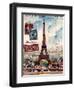 Eiffel Tower, French Vintage Postcard Collage-Piddix-Framed Art Print