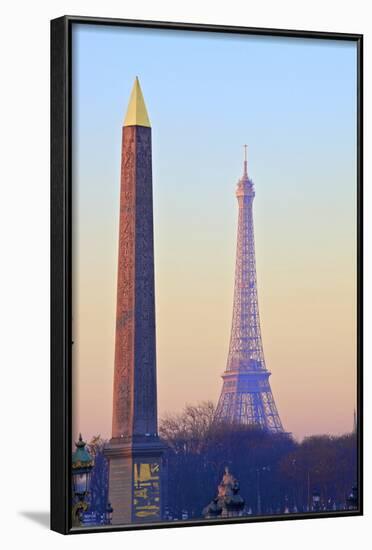 Eiffel Tower from Place De La Concorde with Obelisk in Foreground, Paris, France, Europe-Neil-Framed Photographic Print