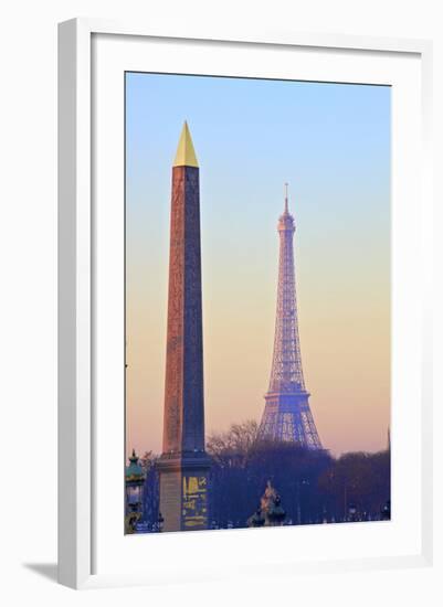 Eiffel Tower from Place De La Concorde with Obelisk in Foreground, Paris, France, Europe-Neil-Framed Photographic Print