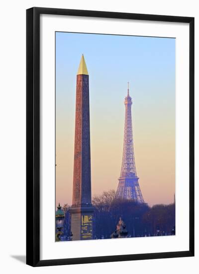 Eiffel Tower from Place De La Concorde with Obelisk in Foreground, Paris, France, Europe-Neil-Framed Photographic Print