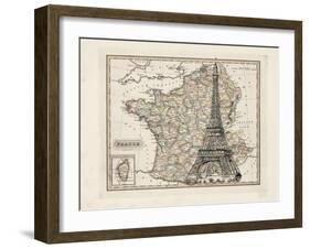 Eiffel Tower Map-Tina Carlson-Framed Art Print