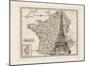 Eiffel Tower Map-Tina Carlson-Mounted Art Print