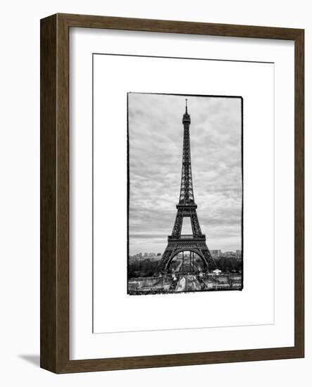 Eiffel Tower, Paris, France - White Frame and Full Format - Black and White Photography-Philippe Hugonnard-Framed Art Print