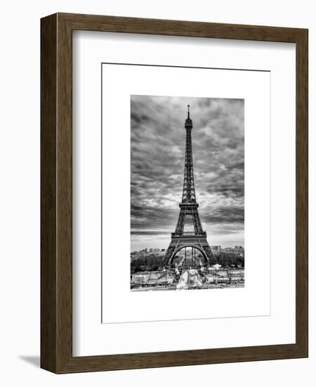 Eiffel Tower, Paris, France - White Frame and Full Format - Black and White Photography-Philippe Hugonnard-Framed Art Print