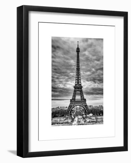 Eiffel Tower, Paris, France - White Frame and Full Format - Black and White Photography-Philippe Hugonnard-Framed Art Print