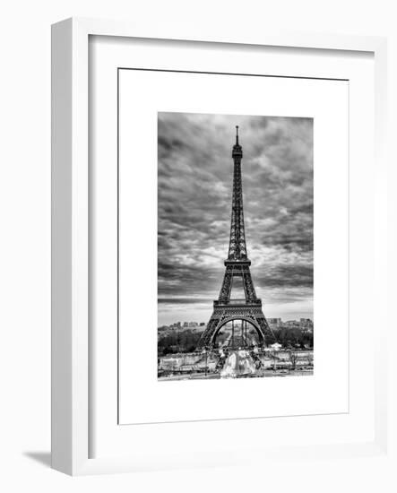 Eiffel Tower, Paris, France - White Frame and Full Format - Black and White Photography-Philippe Hugonnard-Framed Art Print