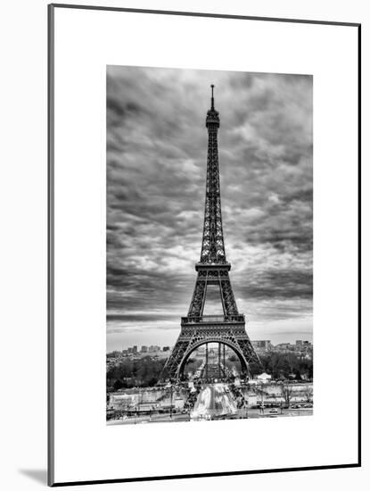 Eiffel Tower, Paris, France - White Frame and Full Format - Black and White Photography-Philippe Hugonnard-Mounted Art Print