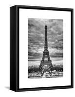 Eiffel Tower, Paris, France - White Frame and Full Format - Black and White Photography-Philippe Hugonnard-Framed Stretched Canvas