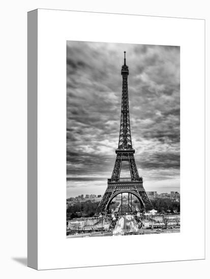 Eiffel Tower, Paris, France - White Frame and Full Format - Black and White Photography-Philippe Hugonnard-Stretched Canvas