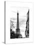 Eiffel Tower, Paris, France - White Frame and Full Format - Black and White Photography-Philippe Hugonnard-Stretched Canvas