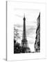 Eiffel Tower, Paris, France - White Frame and Full Format - Black and White Photography-Philippe Hugonnard-Stretched Canvas